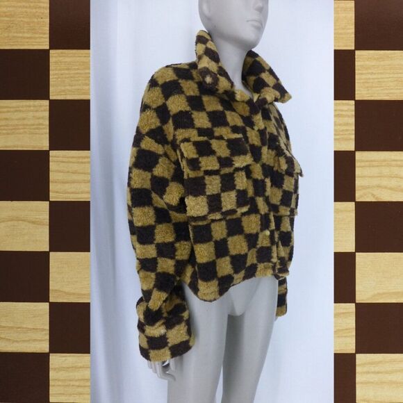 Lulu's Fuzzy Brown Checkered Fleece Jacket (Size L) - Picture 2 of 12